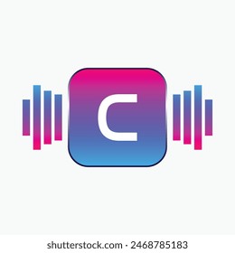 letter C Logo with Pulse music player element. Logo template electronic music, equalizer, dj, nightclub, disco. Audio wave logo concept, Multimedia