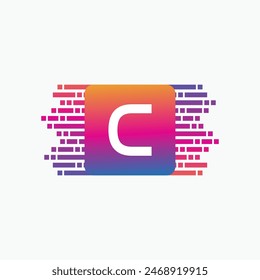 letter C Logo with Pulse music player element. Logo template electronic music, equalizer, dj, nightclub, disco. Audio wave logo concept, Multimedia