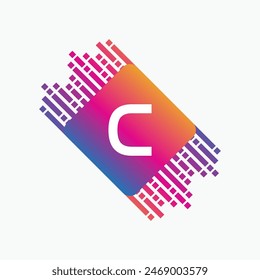 letter C Logo with Pulse music player element. Logo template electronic music, equalizer, dj, nightclub, disco. Audio wave logo concept, Multimedia
