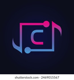 letter C Logo with Pulse music player element. Logo template electronic music, equalizer, dj, nightclub, disco. Audio wave logo concept, Multimedia
