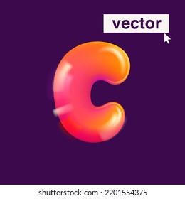 Letter C logo realistic 3D design in cartoon balloon style. Vector illustration. Perfect for cute banner, glossy design posters, multicolor icons, vibrant advertising.