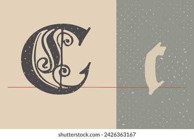 Letter C logo set. Medieval Polish blackletter calligraphy. 15th century Schwabacher Gothic type. Old German style font for fairy tale, premium newspaper headline, magic testament, heraldry manuscript