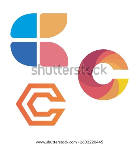 Letter C Logo Set, Modern Abstract Designs, Multiple Color Variations, Isolated on White