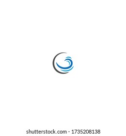 Letter C logo shaped as water waves surfing beach logo