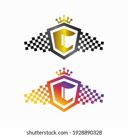 letter c logo with shield and crown. fit for sports or automotive logo. 