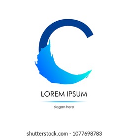 Letter C logo. Smear of a brush. Blue on the white background