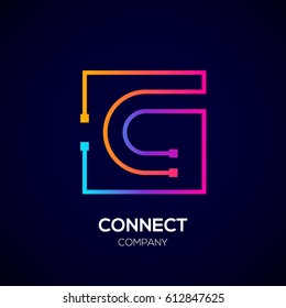 Letter C logo, Square shape, Colorful, Technology and digital abstract dot connection