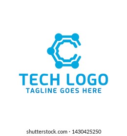 Letter C Logo For Technology design with Blue Color vector concept and Font icon. Digital logo for Media,Marketing, Company and Business.