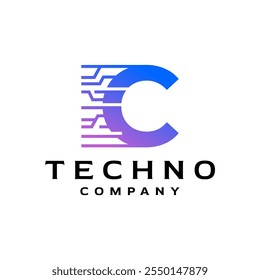 letter C logo with technology theme. futuristic logo template for technology company.