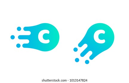 Letter C logo template of abstract liquid bubble shape for modern company. Vector creative c logo in motion speed simple futuristic icon design for internet communication technology or application