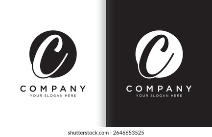 letter c logo template in black and white color. Modern trendy initial luxury c letter logo design with circle shape. Modern unique creative c logo design vector template.
