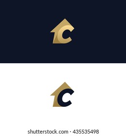 Letter C logo template with House arrow design element. Vector illustration. Real Estate Corporate branding identity