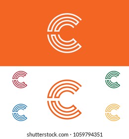 letter C logo template with line art concept for technology