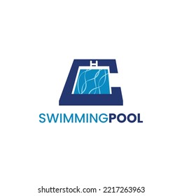 Letter C logo template with swimming pool, simple and modern.