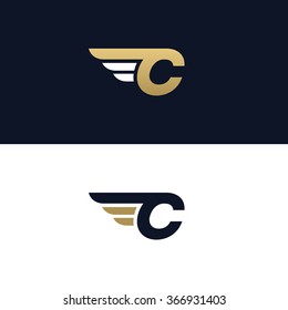 Letter C logo template. Wings design element vector illustration. Corporate branding identity