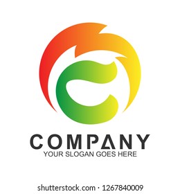 letter C logo with thunder in circle shape