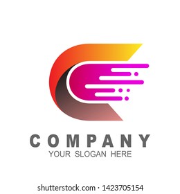 Letter c logo vector  and delivery express icon