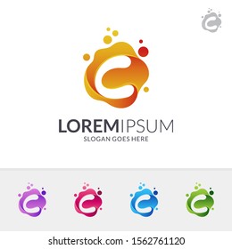 Letter C Logo With Water Bubble In Various Color Option, Initial Letter For Your Company Name, Letter mark Logo Template Ready For Use, Modern monogram Logo, Flowing Liquid Vector