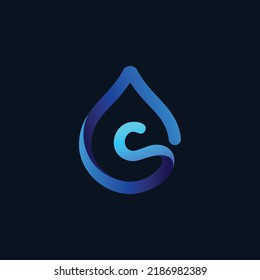 letter c logo with water drop line concept