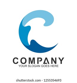 letter C logo with wave splash shape