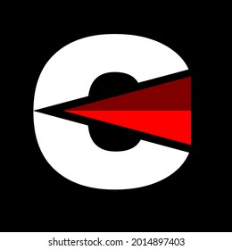 letter c logo is white with red triangle on black background, vector template
