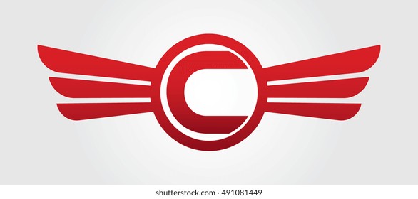 Letter C Logo Winged Red Color - Vector Templates - Exclusive Design Brand Clothing - Trademark Apparel
