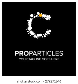 Letter c logo. Yellow Dot Highlighted in symbol .Abstract Alphabet particles logotype vector design.