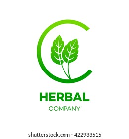 Letter C logo,Green leaf,Herbal,Pharmacy,ecology vector illustration