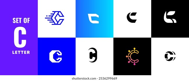 letter C logos icon set. used for business, technology, luxury, sport, games, web. c letter logo
