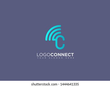 Letter C logotype blue and grey color,Technology and digital abstract connection. Wifi vector logo