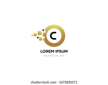 Letter C logotype design. Transform dots to circle concept vector


