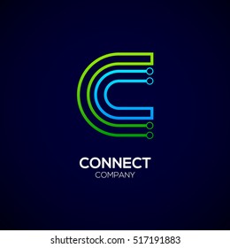 Letter C logotype green and blue color,Technology and digital abstract dot connection vector logo