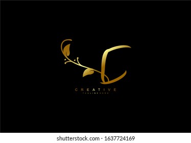 Letter C Logotype Linked Simple Monogram Flourishes Gold Color