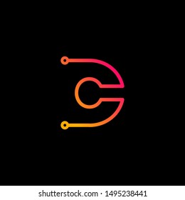 Letter C logotype monoline Technology, digital, electronics, chip, connection concept. Modern Logo Technology for Business. Logotypes of Digital combining with circuit . - vector
