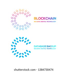 Letter C Logotype with Round Circle Dot and Cylinder shape Database backup logo, Technology Digital concept, FinTech Blockchain and Cryptocurrency Symbols, Server Big Data Processing and Network Signs