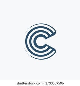 Letter C logo.Typographic icon isolated on light background.Modern, construction, tech, industry style character for company branding.Circular lines bold shape.