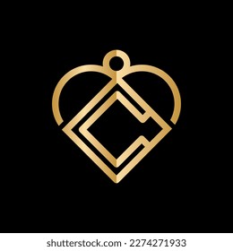 Letter c love luxury gold elegant modern logo