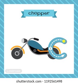 Letter C lowercase cute children colorful transportations ABC alphabet tracing flashcard of Chopper for kids learning English vocabulary and handwriting Vector Illustration.