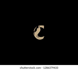 Letter C lowercase elegant gold flame swoosh monogram logo design