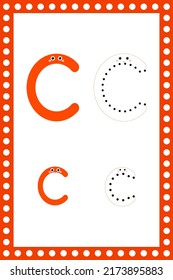 Letter C lowercase. Worksheet. Children's education. Vector typeset. Alphabetical font. Preschool training.