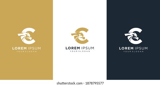 Letter c with luxury abstract eagle logo template