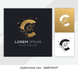 Letter C With Luxury Abstract Rocket Logo Template 