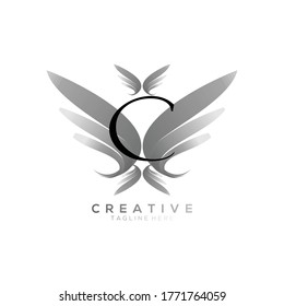 Letter C Luxury Black Thin Wing Logo Template