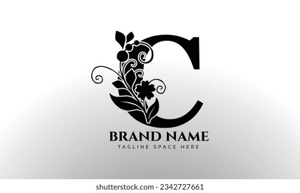 Letter C luxury floral logo design template with Black color