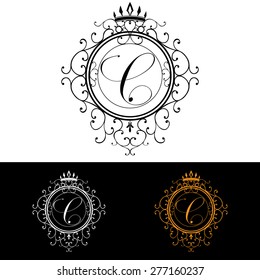 Letter C. Luxury Logo template flourishes calligraphic elegant ornament lines. Business sign, identity for Restaurant, Royalty, Boutique, Hotel, Heraldic, Jewelry, Fashion, vector illustration.