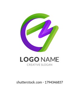 letra c y m, cm, diseño del logotipo del monograma mc, estilo moderno del logotipo 3d en color degradado violeta y verde