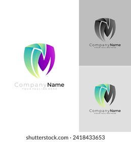 Letter C and M logo with shield design template, security