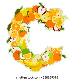 Letter - C made of fruits. Vector illustration