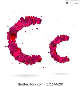 Letter C made from hearts. Love alphabet