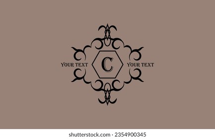 The letter C is made in retro style. Luxurious elegant ornament with ethnic elements. Design examples for cafes, hotels, jewelry, fashion, restaurant
